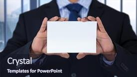  Presentation with business card - Presentation theme featuring business man holding blank card background and a wine colored foreground