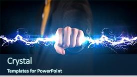  Presentation with electricity - Slides featuring business man holding electricity light background and a ocean colored foreground