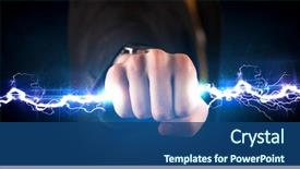  Presentation with electricity - PPT theme consisting of business man holding electricity light background and a ocean colored foreground