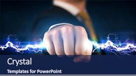  Presentation with electricity - PPT theme with business man holding electricity light background and a navy blue colored foreground