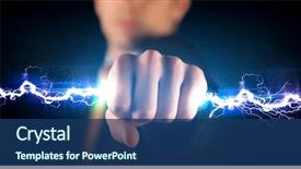  Presentation with electricity - PPT layouts featuring business man holding electricity light background and a ocean colored foreground