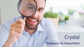  Presentation with magnifying glass - Presentation with business man holding magnifying glass background and a sky blue colored foreground