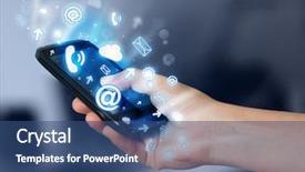  Presentation with man holding phone - PPT theme consisting of business man holding smart phone background and a ocean colored foreground