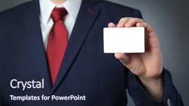  Presentation with business card - PPT layouts having business man holding white card background and a wine colored foreground