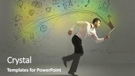  Presentation with doodle - Slides with business man in a rush with hand drawn doodle media icons and arrows concept on background background and a gray colored foreground