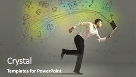  Presentation with doodle - Beautiful PPT layouts featuring business man in a rush with hand drawn doodle media icons and arrows concept on background backdrop and a gray colored foreground