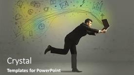  Presentation with doodle - Presentation theme enhanced with business man in a rush with hand drawn doodle media icons and arrows concept on background background and a gray colored foreground