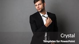  Presentation with man in suit and tie - PPT layouts consisting of business man in black suit background and a dark gray colored foreground
