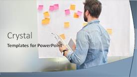  Presentation with sticky notes - PPT layouts featuring business-man-in-brainstorming-workshop background and a white colored foreground