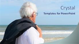  Presentation with formal - Presentation theme having business man in formal suit walking at the beach background and a sky blue colored foreground