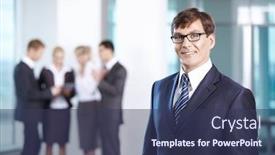  Presentation with staff - Cool new presentation with business man in office compared to other staff backdrop and a tawny brown colored foreground