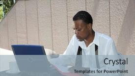  Presentation with cafe - Slides having business man in outdoor cafe background and a light blue colored foreground