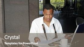  Presentation with cafe - Cool new theme with business man in outdoor cafe backdrop and a gray colored foreground