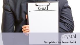  Presentation with goal - Presentation theme with business-man-in-suit-holding background and a light blue colored foreground