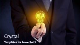  Presentation with glowing light bulb light bulb - Amazing PPT theme having business man in suit holding a glowing yellow light bulb in his hand while working in the office concept backdrop and a wine colored foreground