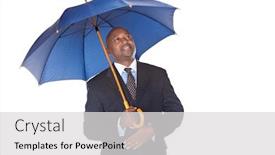  Presentation with umbrella - Presentation design with business-man-in-suit background and a light gray colored foreground