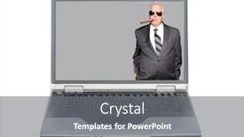  Presentation with business communications - Amazing PPT theme having business-man-laptop-computer backdrop and a gray colored foreground