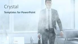  Presentation with leaves - PPT theme featuring business-man-leaves-the-building background and a sky blue colored foreground