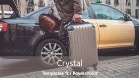  Presentation with car business - Presentation theme having business-man-leaving-for-airplane background and a gray colored foreground