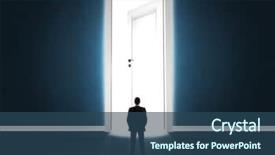  Presentation with man door - Colorful PPT theme enhanced with business man looking at big backdrop and a ocean colored foreground