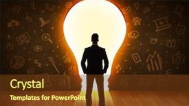  Presentation with bulb - Beautiful presentation design featuring business man looking at bright backdrop and a tawny brown colored foreground