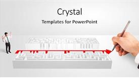  Presentation with business - PPT theme with business man looking at hand background and a white colored foreground