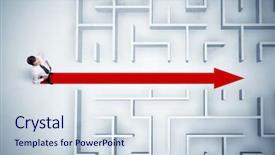  Presentation with red white blue business - Audience pleasing theme consisting of business man looking at maze backdrop and a sky blue colored foreground