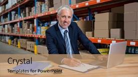  Presentation with cctv camera security system business - Theme enhanced with business man looking the camera background and a  colored foreground