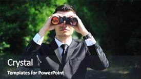  Presentation with binocular - Amazing slide deck having business man looking with binocular backdrop and a tawny brown colored foreground
