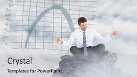  Presentation with blue mountain - Amazing presentation design having business man meditating on mountain backdrop and a light gray colored foreground