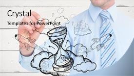  Presentation with wood panel - Slides with business man mid section drawing background and a sky blue colored foreground