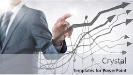  Presentation with flare - Presentation theme having business man mid section with pointing behind grey graph against white background and flare background and a lemonade colored foreground