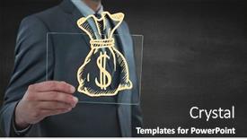  Presentation with doodle - Audience pleasing presentation design consisting of business man mid section with glass device and yellow money doodle against grey wall backdrop and a dark gray colored foreground