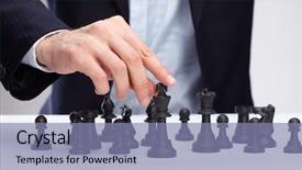  Presentation with moving business - Theme having business man moving chess figure background and a coral colored foreground