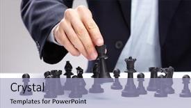  Presentation with moving business - PPT theme featuring business man moving chess figure background and a light blue colored foreground