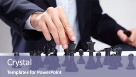  Presentation with moving business - PPT layouts with business man moving chess figure background and a ocean colored foreground