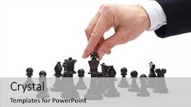  Presentation with moving business - Presentation design having business man moving chess figure background and a light gray colored foreground