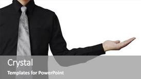  Presentation with 3d man business leader - Colorful slide set enhanced with business man open a hand backdrop and a gray colored foreground