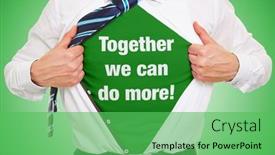  Presentation with slogan - Slides consisting of business-man-opens-shirt background and a seafoam green colored foreground