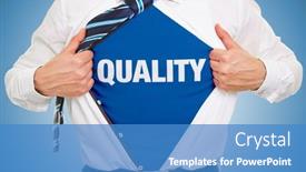  Presentation with iso 9001 quality management system - Colorful PPT theme enhanced with business-man-opens-shirt backdrop and a teal colored foreground