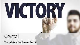  Presentation with victory - Slide set with business man pointing the text background and a white colored foreground