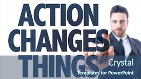  Presentation with action plan way forward text - Amazing slide deck having business man pointing the text backdrop and a ocean colored foreground