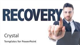  Presentation with recovery - Colorful presentation design enhanced with business man pointing the text backdrop and a white colored foreground