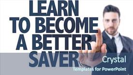  Presentation with learn - Presentation theme featuring business man pointing the text background and a ocean colored foreground