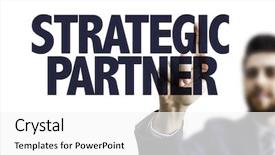  Presentation with business partner - Audience pleasing slide deck consisting of business man pointing the text backdrop and a white colored foreground