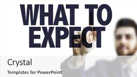  Presentation with business man climbs up to the top of 3d success stairs steps - Slide deck with business man pointing the text background and a white colored foreground