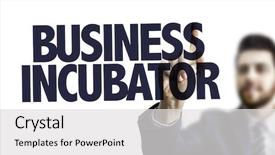  Presentation with business incubator - Amazing slide deck having business man pointing the text backdrop and a light gray colored foreground