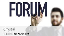  Presentation with forum - PPT theme enhanced with business man pointing the word forum background and a white colored foreground
