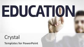  Presentation with education - Presentation theme having business man pointing to transparent background and a white colored foreground