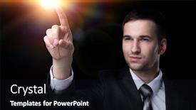  Presentation with black business - Amazing PPT theme having business man pressing an imaginary button isolated on black backdrop and a black colored foreground
